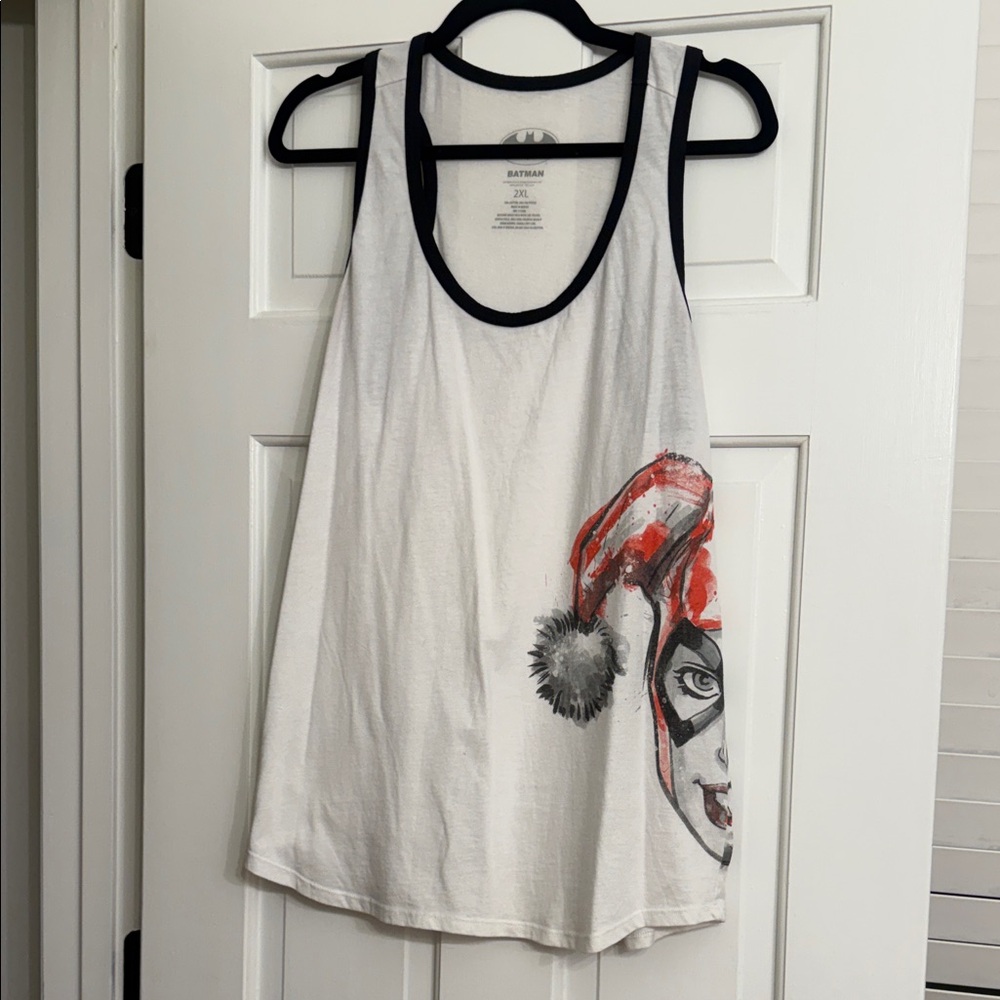 White Tank Top with Red and Black Design
